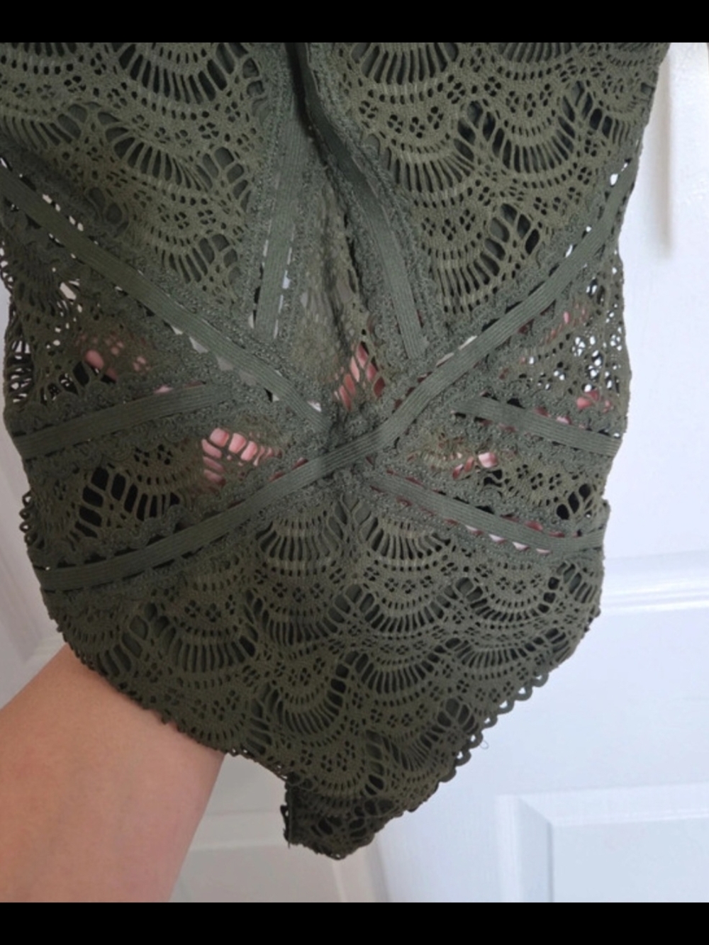 Beach Lace Boho Chic Olive Crochet Halter Bathing suit - Picture 2 of 5